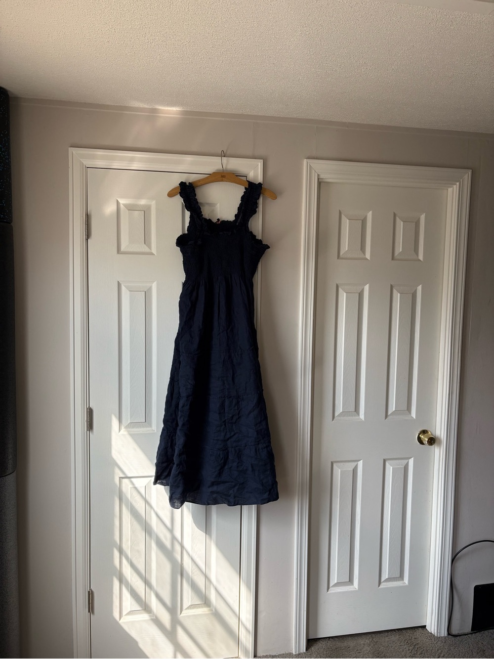 Quince Navy Ruffled Strap Maxi Dress
